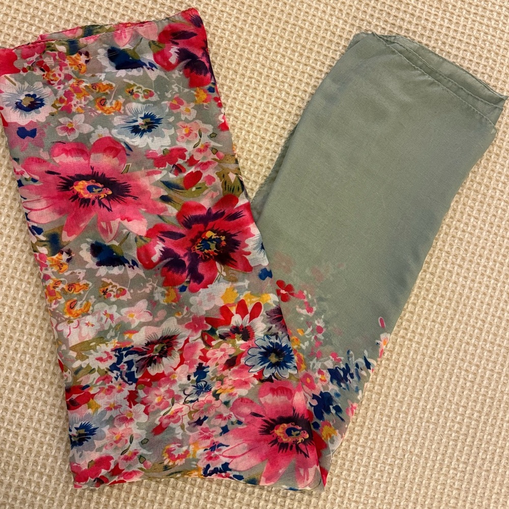 Floral Scarf with Pink and Green Accents